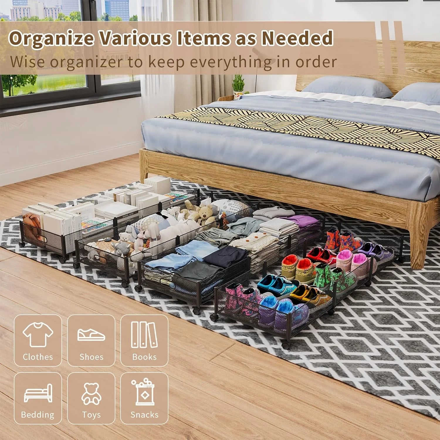 47.2'' Long Under Bed Storage on Wheels 57.6L Large Capacity Rolling Under the Bed Storage Containers Tool-Free Assembly Foldable Underbed Shoes Clothes Toy Drawers – Everyday Household Format for Simple Storage and Daily Tasks