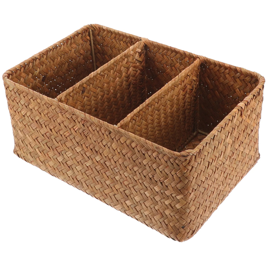 Straw Desktop Storage Box Pantry Basket Bins Hamper for Shelves with Lid Chocolate – Secure Lid Design for Simple Storage and Daily Tasks
