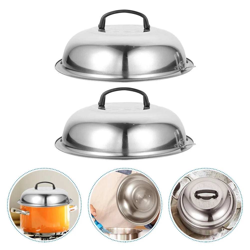 unbranded 2Pcs Stainless Steel Pot Covers 28.5cm Pot Lids Kitchen Accessories (Silver) – Durable Stainless Steel Construction for Simple Storage and Daily Tasks