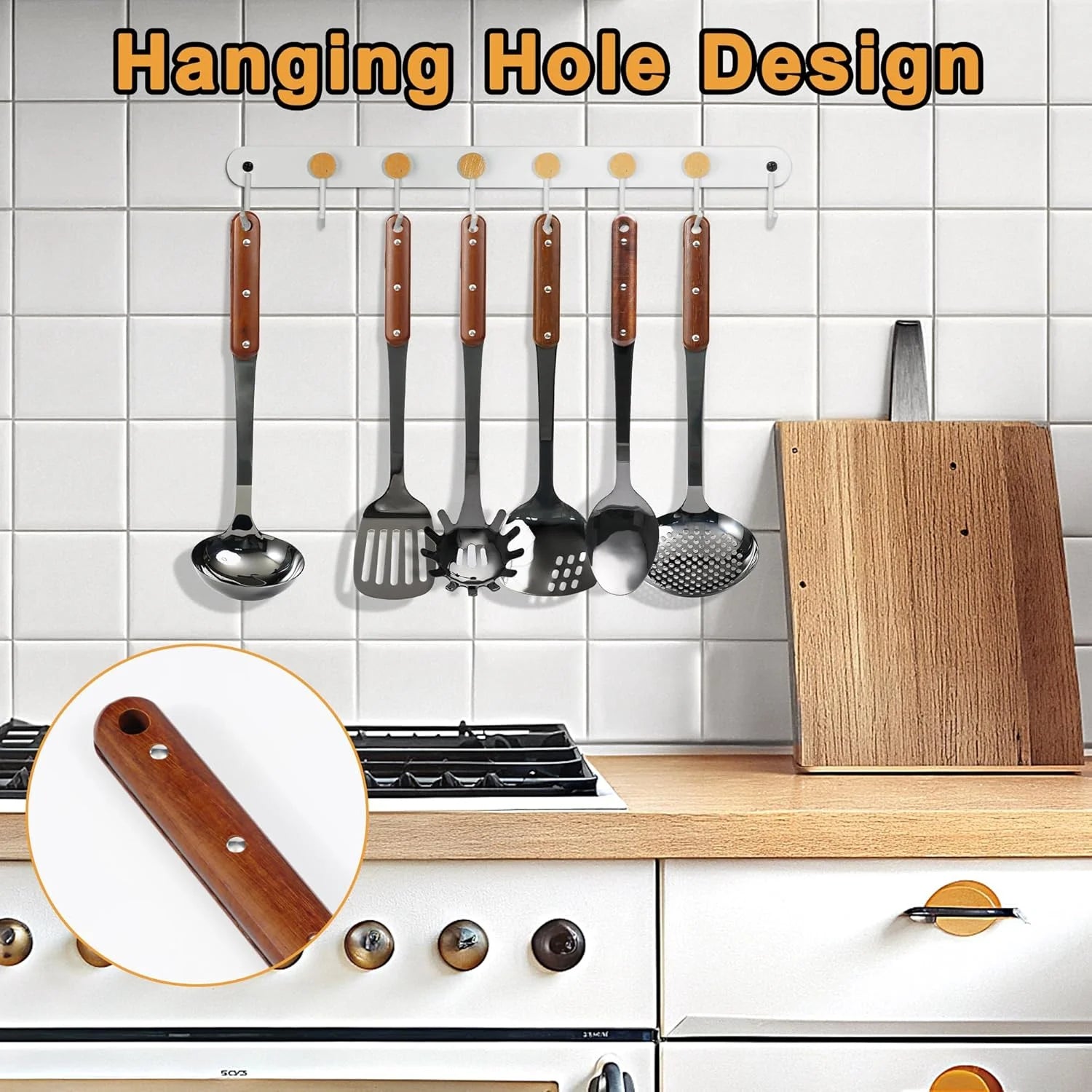 Stainless Steel Cooking Utensils Set Mirror Polished 6 Pieces Kitchen Utensils Set Kitchen Tools Set With Wooden Handle Non-Stick Heat Resistant,Dishwasher Suitable Easy to Clean – Convenient Carry Handles for Simple Storage and Daily Tasks