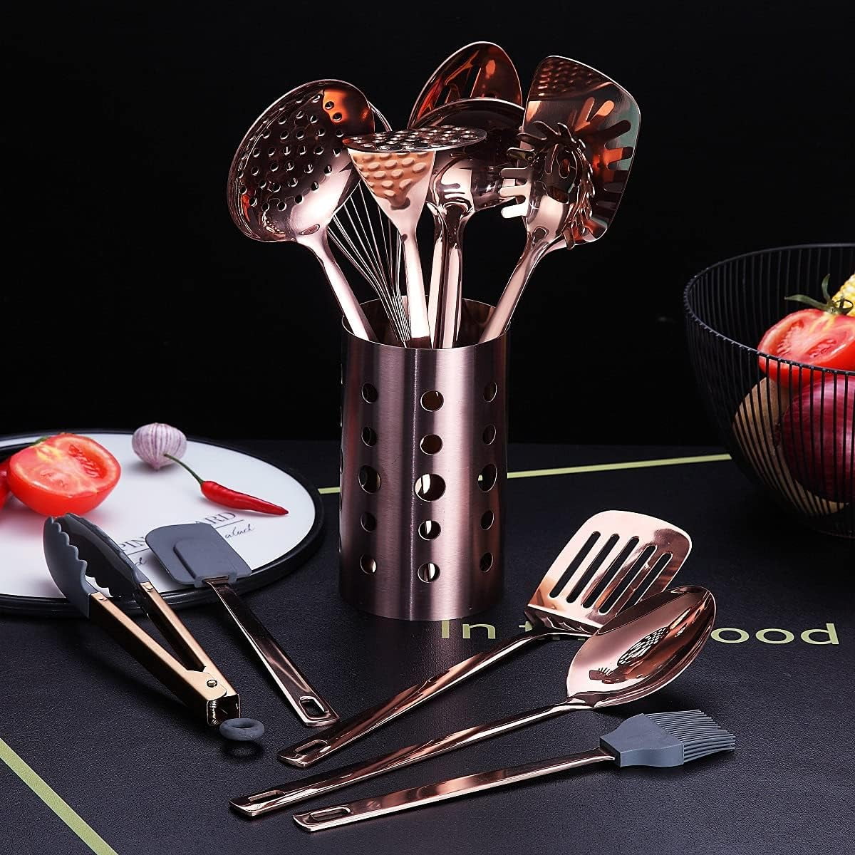 Copper Kitchen Utensils Set,13 Pieces Stainless Steel Cooking Utensils Set with – Durable Stainless Steel Construction for Simple Storage and Daily Tasks
