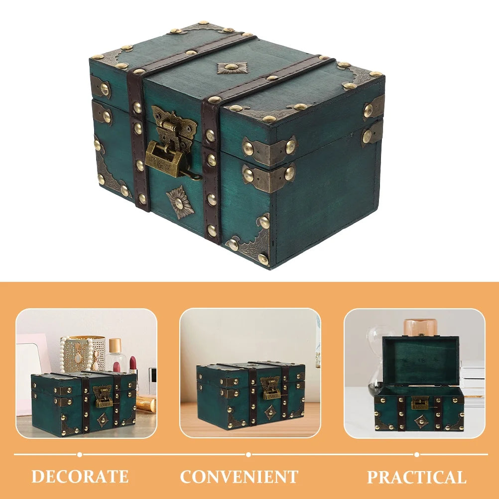 Wooden Storage Box Keepsake Stash Photo Treasure Chest Crate Dark Green – Natural-Look Construction for Simple Storage and Daily Tasks