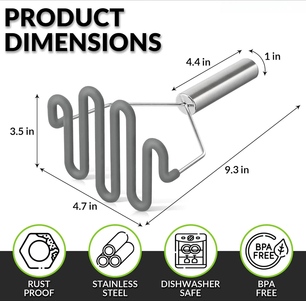 Scratch-resistant silicone potato masher kitchen tool potato masher stainless steel wrapped durable silicone potato smasher gray – Durable Stainless Steel Construction for Simple Storage and Daily Tasks