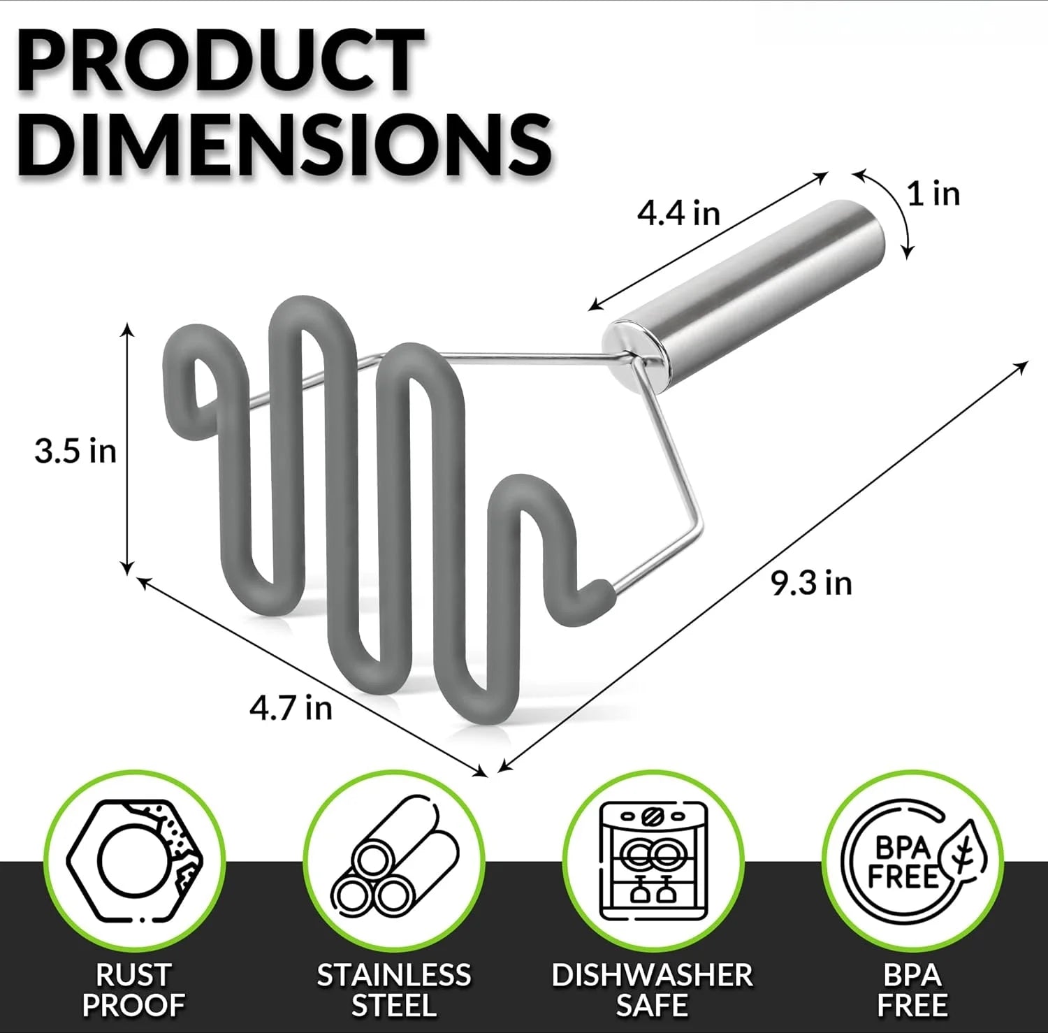 Scratch-resistant silicone potato masher kitchen tool potato masher stainless steel wrapped durable silicone potato smasher gray – Durable Stainless Steel Construction for Simple Storage and Daily Tasks