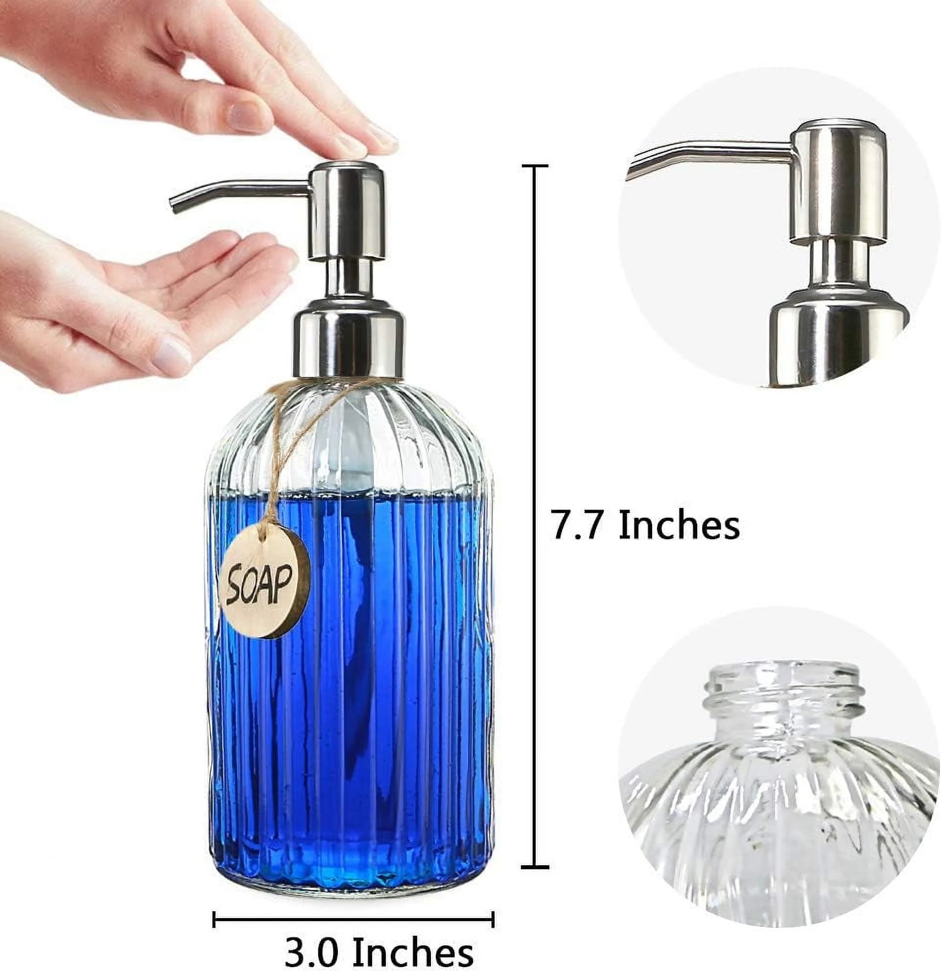 18 Oz Clear Glass Soap Dispenser with Rust-resistant Stainless Steel Pump Refillable Liquid Hand soap Dispenser for Bathroom Well-crafted Kitchen Soap Dispenser – Clear-View Organization for Simple Storage and Daily Tasks