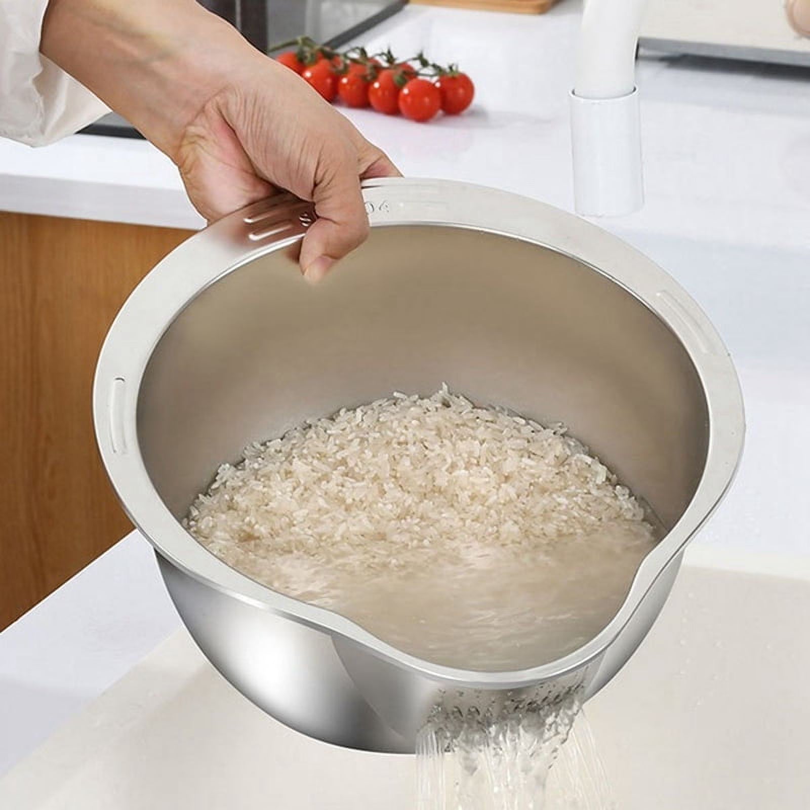 Rice Washer Strainer Bowl Stainless Steel Washing Colander Fruit and Vegetable Kitchen Tool A – Durable Stainless Steel Construction for Simple Storage and Daily Tasks
