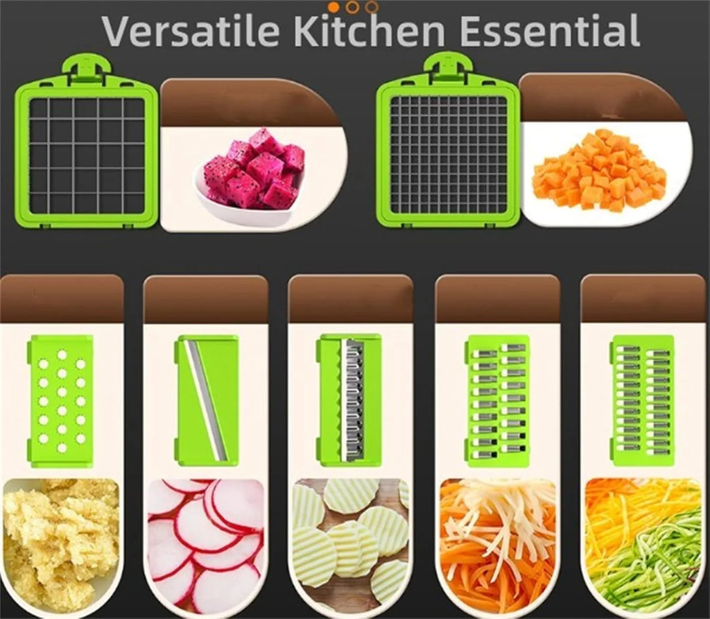 14Pcs Multi-Functional Vegetable Cutter & Slicer Trendgolden Food Chopper Stainless Steel Blades Kitchen Gadgets & Accessories (Pink) – Durable Stainless Steel Construction for Simple Storage and Daily Tasks