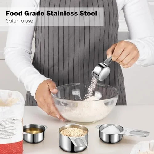 Measuring Cups 7PCS Stainless Steel Measuring Cups with a Storage Bag for Cooking & Baking Dishwasher Suitable – Durable Stainless Steel Construction for Simple Storage and Daily Tasks