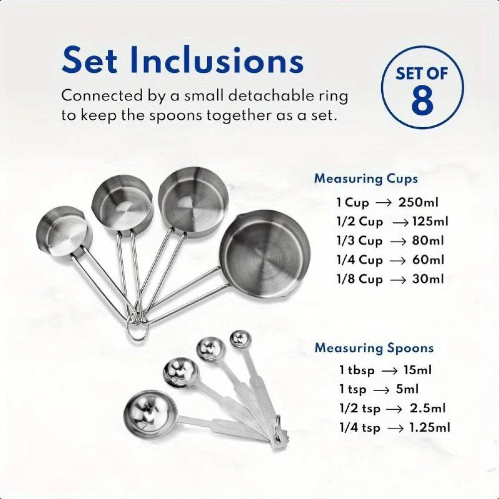 Stainless Steel Measuring Spoons and Measuring Cups Kitchen Tools for Drying and Liquid Ingredients Cooking and Baking Categories Measuring Spoons Measuring Cups Scale Bowls – Durable Stainless Steel Construction for Simple Storage and Daily Tasks