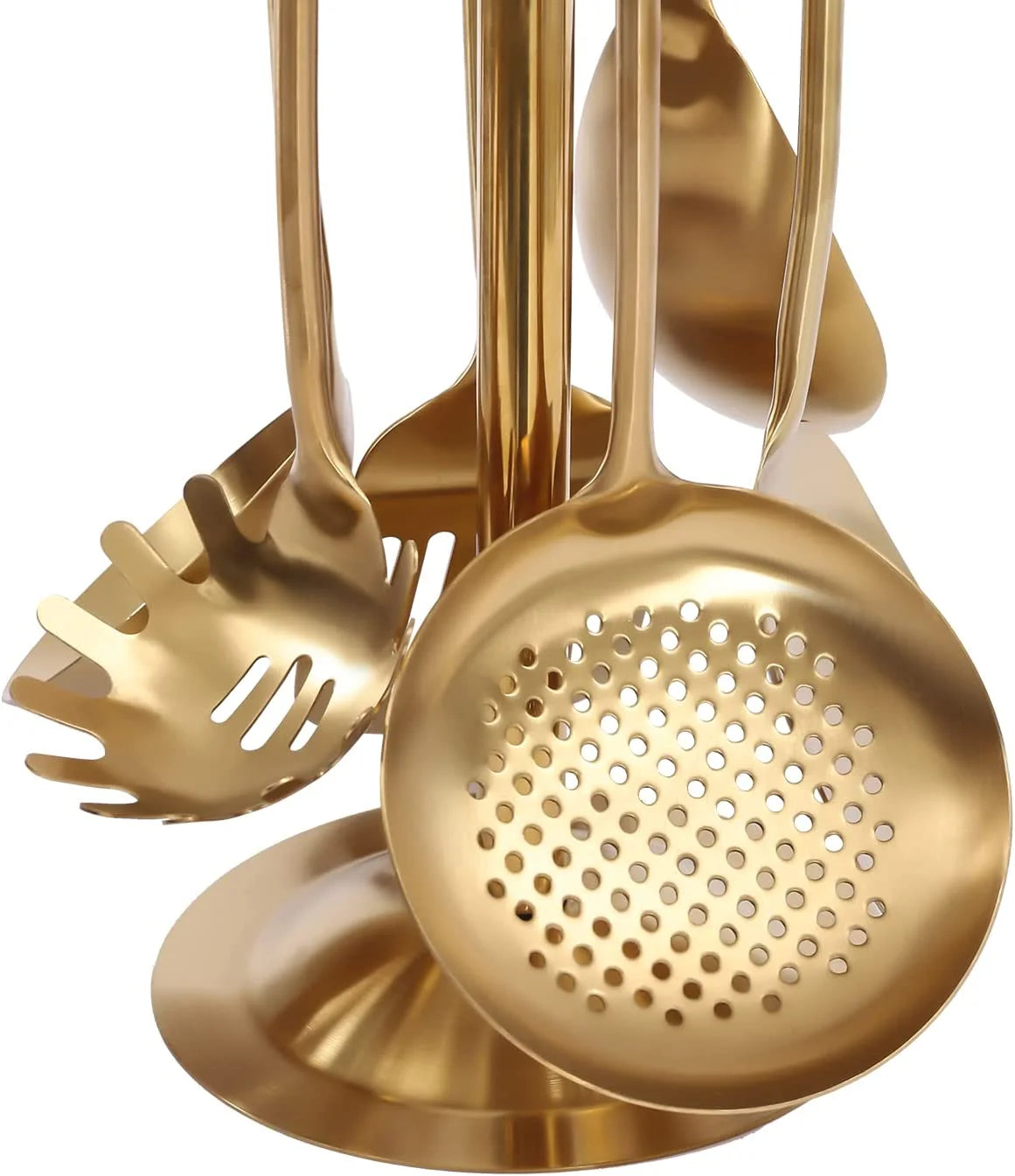 7pcs/ Set Gold Cooking Utensils Suitable for everyday use Kitchen Tool with Holder Stainless Steel – Durable Stainless Steel Construction for Simple Storage and Daily Tasks