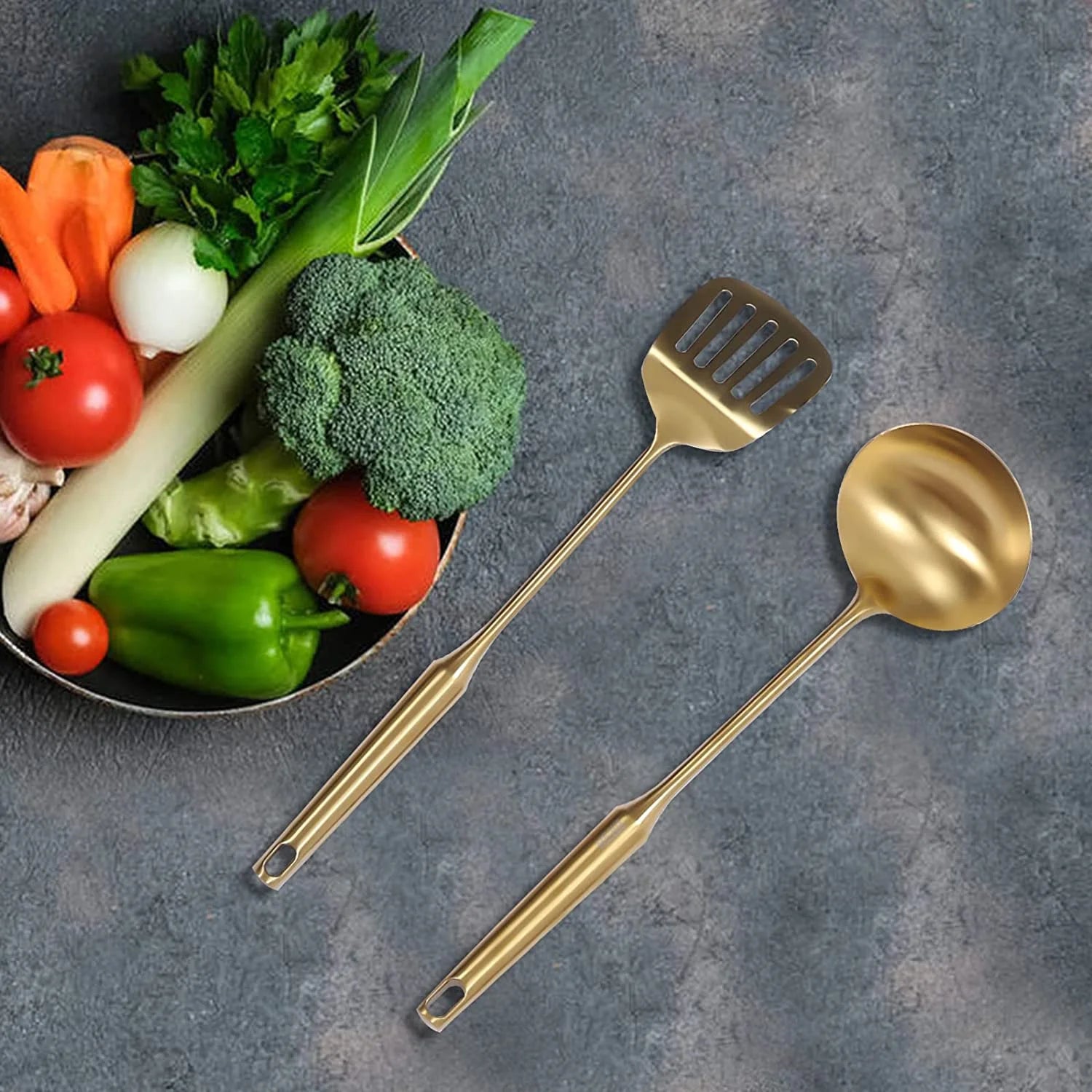 7pcs/ Set Gold Cooking Utensils Suitable for everyday use Kitchen Tool with Holder Stainless Steel – Durable Stainless Steel Construction for Simple Storage and Daily Tasks