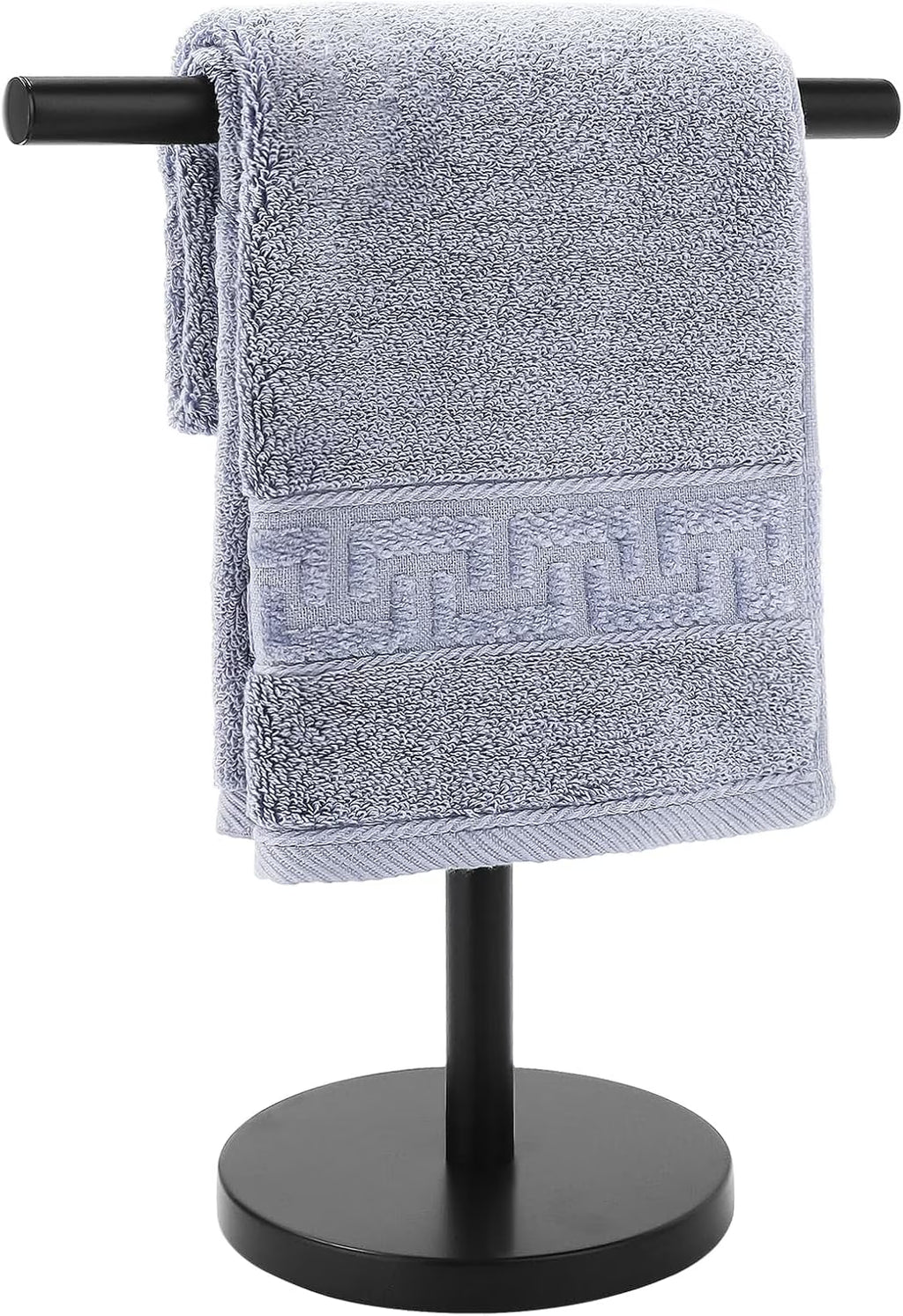 T-Shape Bath Hand Towel Holder Stand Stainless Steel Free Standing Hand Towel Rack with Heavy Base for Bathroom Kitchen & Countertop Matte Black – Durable Stainless Steel Construction for Simple Storage and Daily Tasks