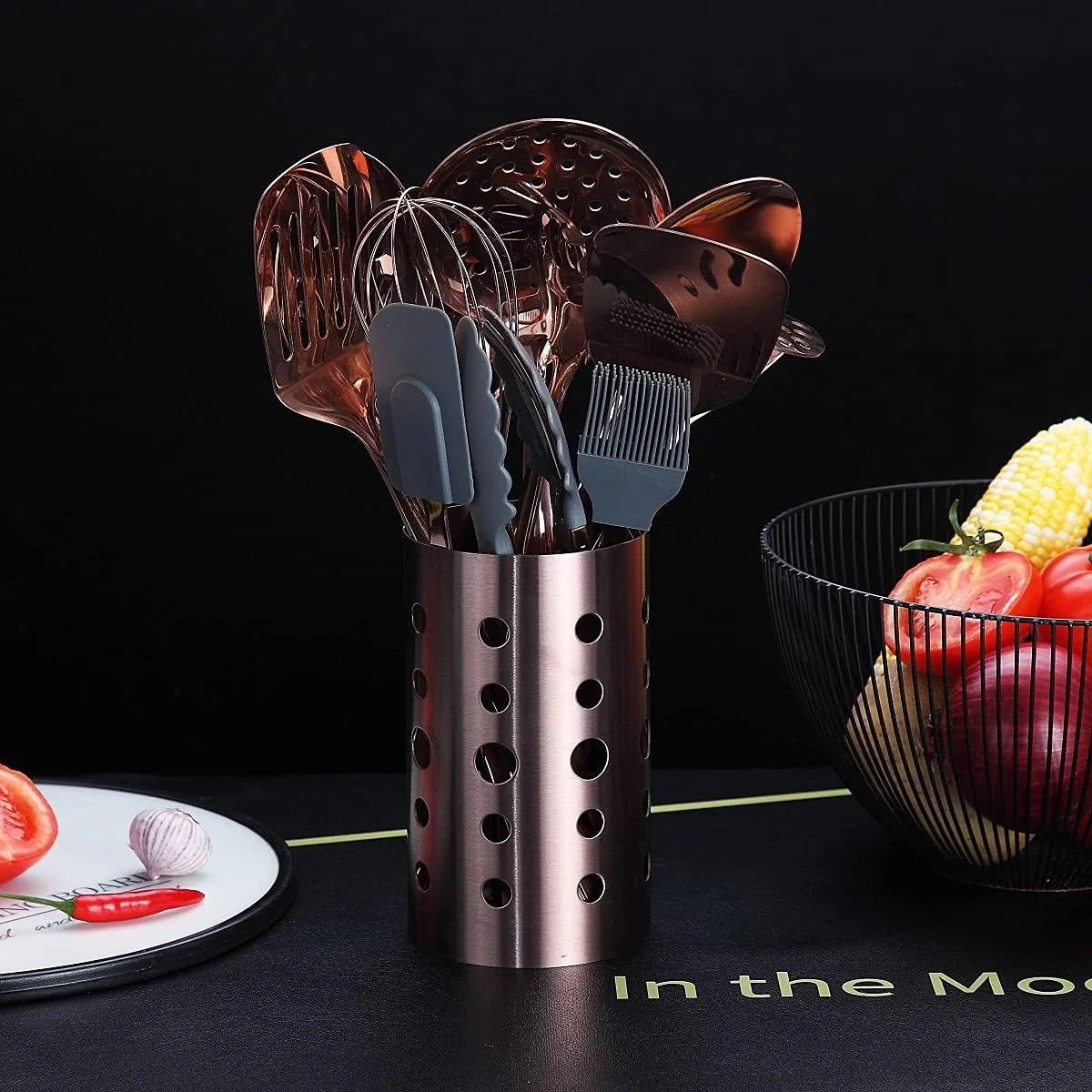 Copper Kitchen Utensils Set,13 Pieces Stainless Steel Cooking Utensils Set with – Durable Stainless Steel Construction for Simple Storage and Daily Tasks