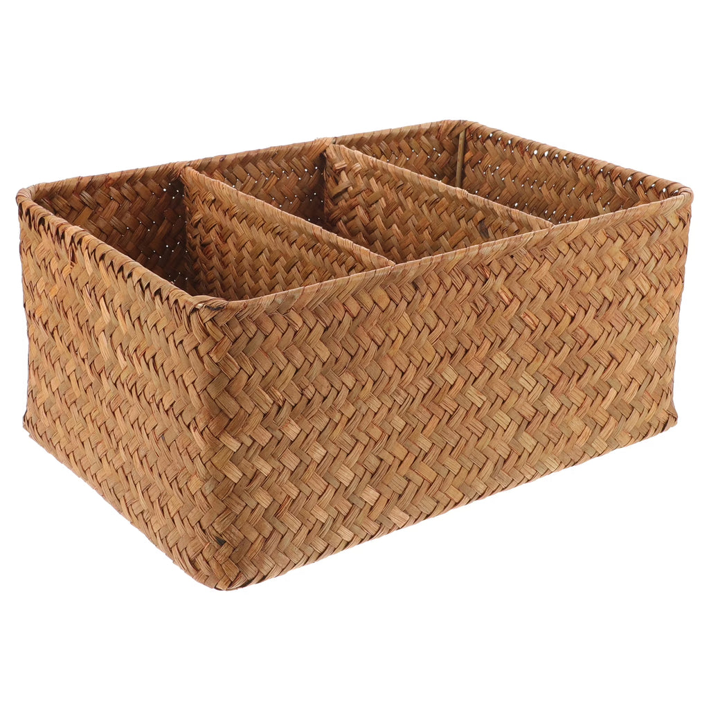 Straw Desktop Storage Box Pantry Basket Bins Hamper for Shelves with Lid Chocolate – Secure Lid Design for Simple Storage and Daily Tasks
