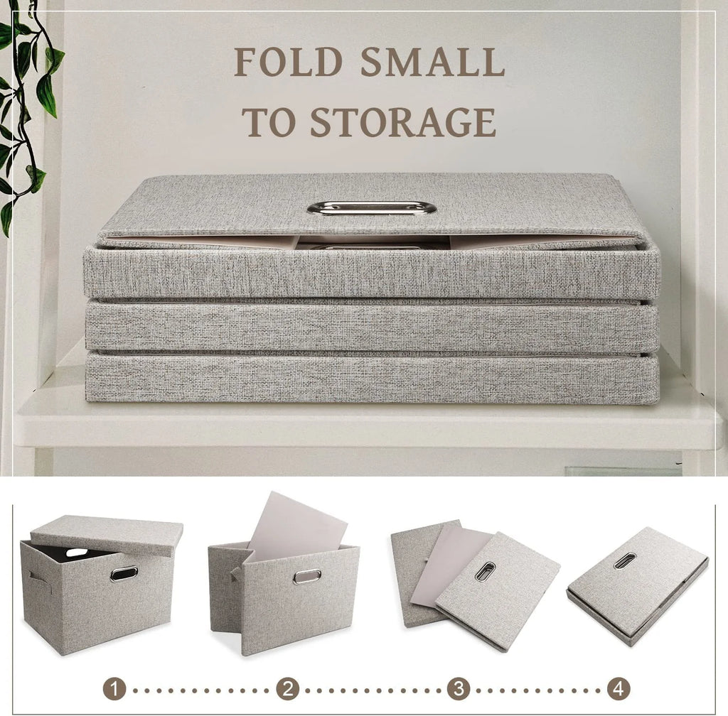 Medium 15" 21 Quart Collapsible Stackable Storage Bins with Lids 5 Packs Beige Foldable Fabric Closet Boxes Heavy-duty Lidded Linen Cube Baskets Container Organizers and Storage – Multiroom Organization Format for Simple Storage and Daily Tasks