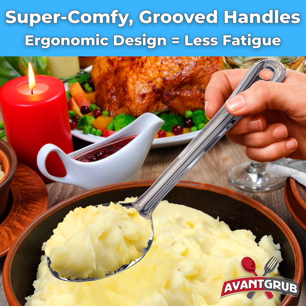 Super Strong 11 Inch Serving Spoon Ergonomic Stainless Steel Cooking Utensil Large Basting Spoon for Professional Restaurant Buffet Banquet Service and Home Chefs Silver – Durable Stainless Steel Construction for Simple Storage and Daily Tasks