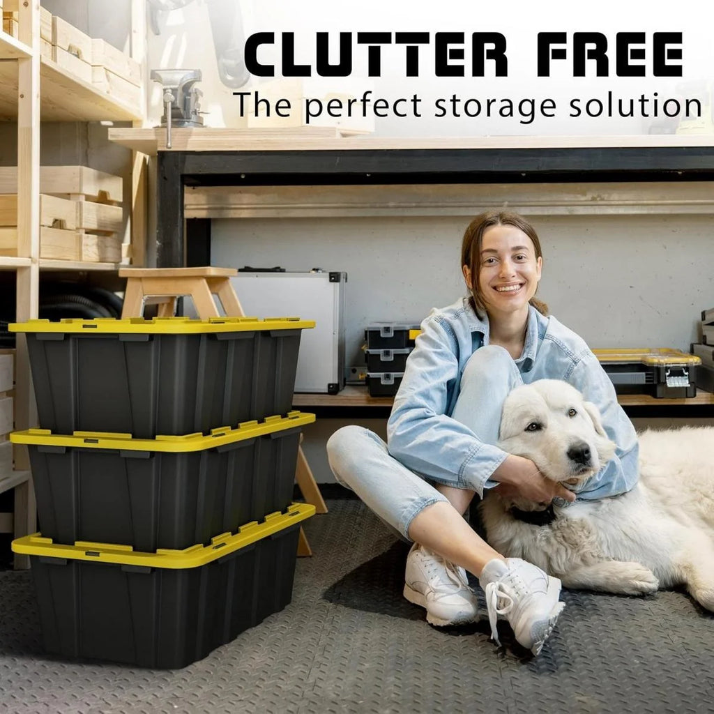 8 PACK of Medium 12 Gallon Plastic Storage Bin Tote Organizing Container with Ultra Durable Secure Latching Lids Stackable Extra Strength Clear with Built in Handle - Black and Yellow – Stackable Organization for Simple Storage and Daily Tasks