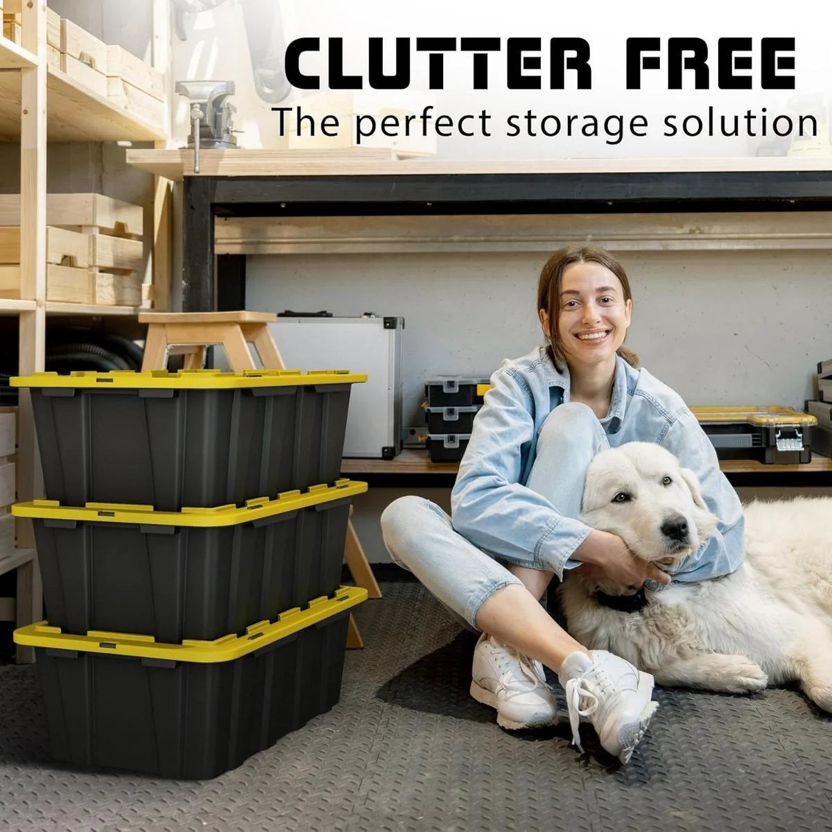 8 PACK of Medium 12 Gallon Plastic Storage Bin Tote Organizing Container with Ultra Durable Secure Latching Lids Stackable Extra Strength Clear with Built in Handle - Black and Yellow – Stackable Organization for Simple Storage and Daily Tasks