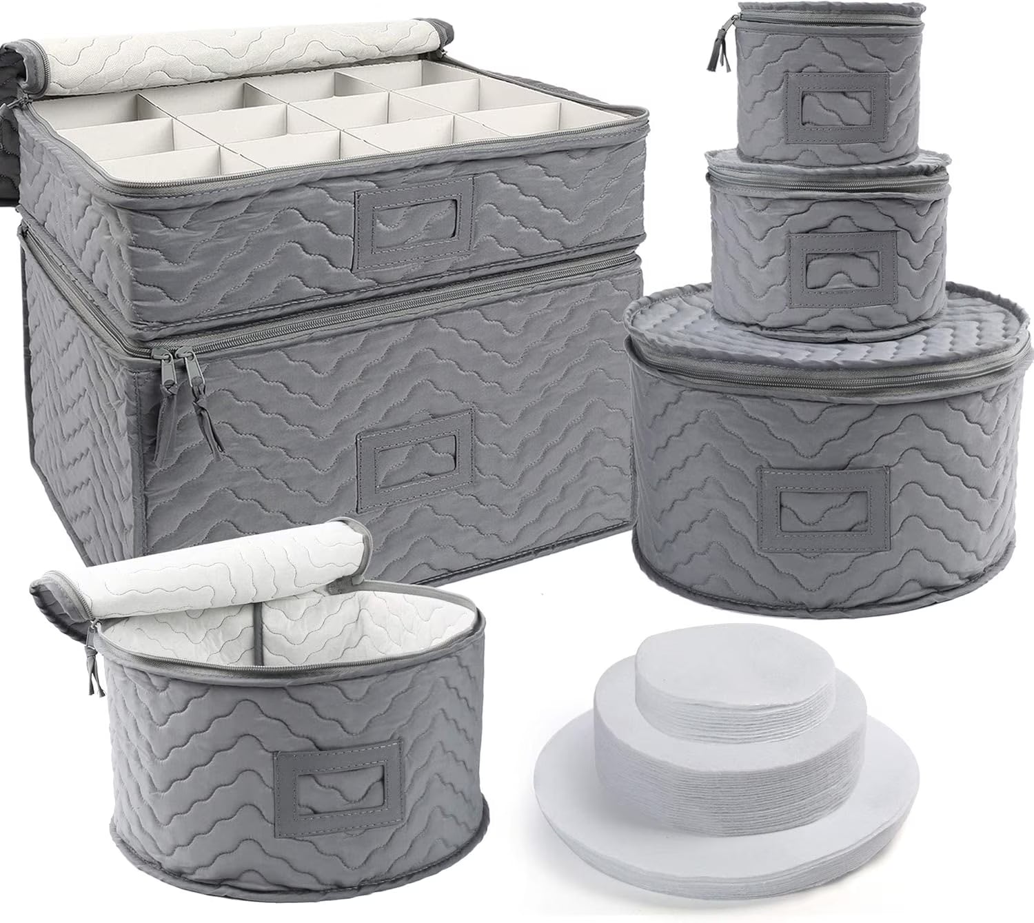 China Storage Containers - Quilted 6-Piece Set Storage Box- Stores Chinaware Stemware Dinnerware Dish Storage Service for 12 48 Pcs Felt Protectors Cardboard Dividers Included – Convenient Multi-Piece Set for Simple Storage and Daily Tasks