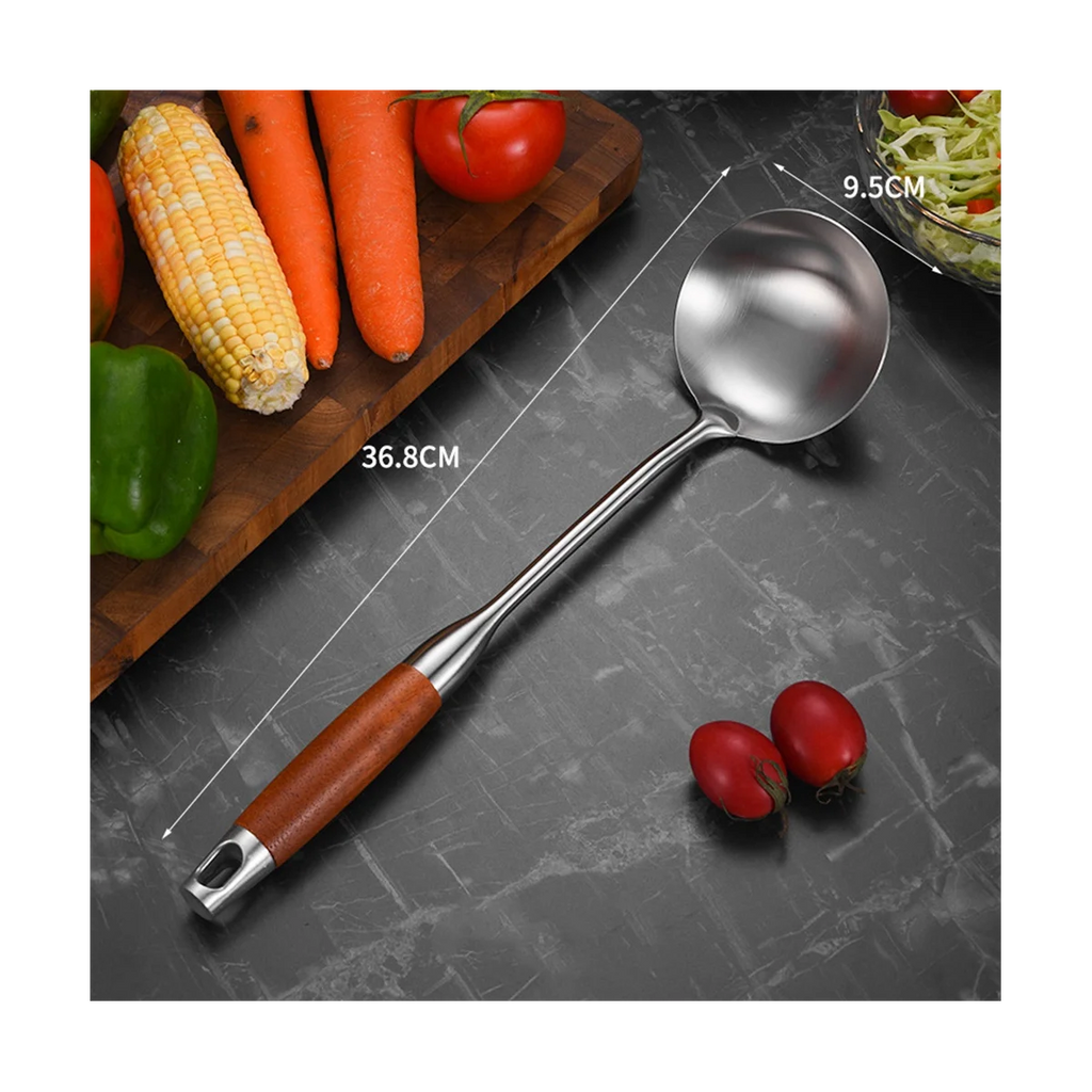 Stainless Steel for Carbon Steel Stainless Steel Wok Metal Wok Tools Set Wooden Handle Soup Ladle – Convenient Carry Handles for Simple Storage and Daily Tasks
