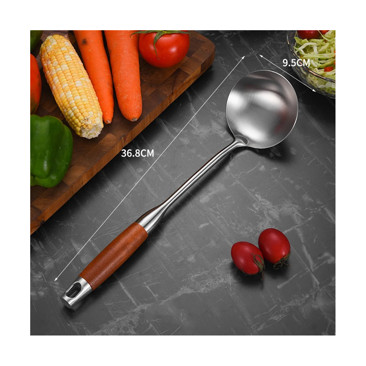 Stainless Steel for Carbon Steel Stainless Steel Wok Metal Wok Tools Set Wooden Handle Soup Ladle – Convenient Carry Handles for Simple Storage and Daily Tasks