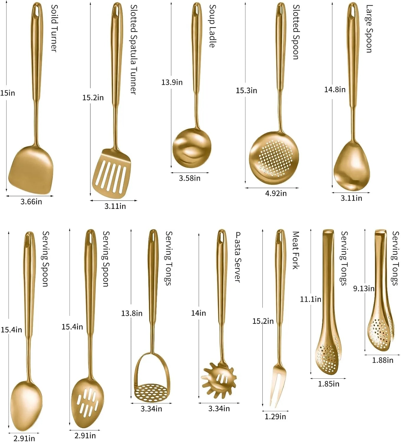 304 Stainless Steel Cooking Utensils,6 Pcs Kitchen Cooking Utensils Set with Spatula Solid Spoon Ladle Skimmer Spaghetti Spoon,Dishwasher Suitable(Gold) – Durable Stainless Steel Construction for Simple Storage and Daily Tasks