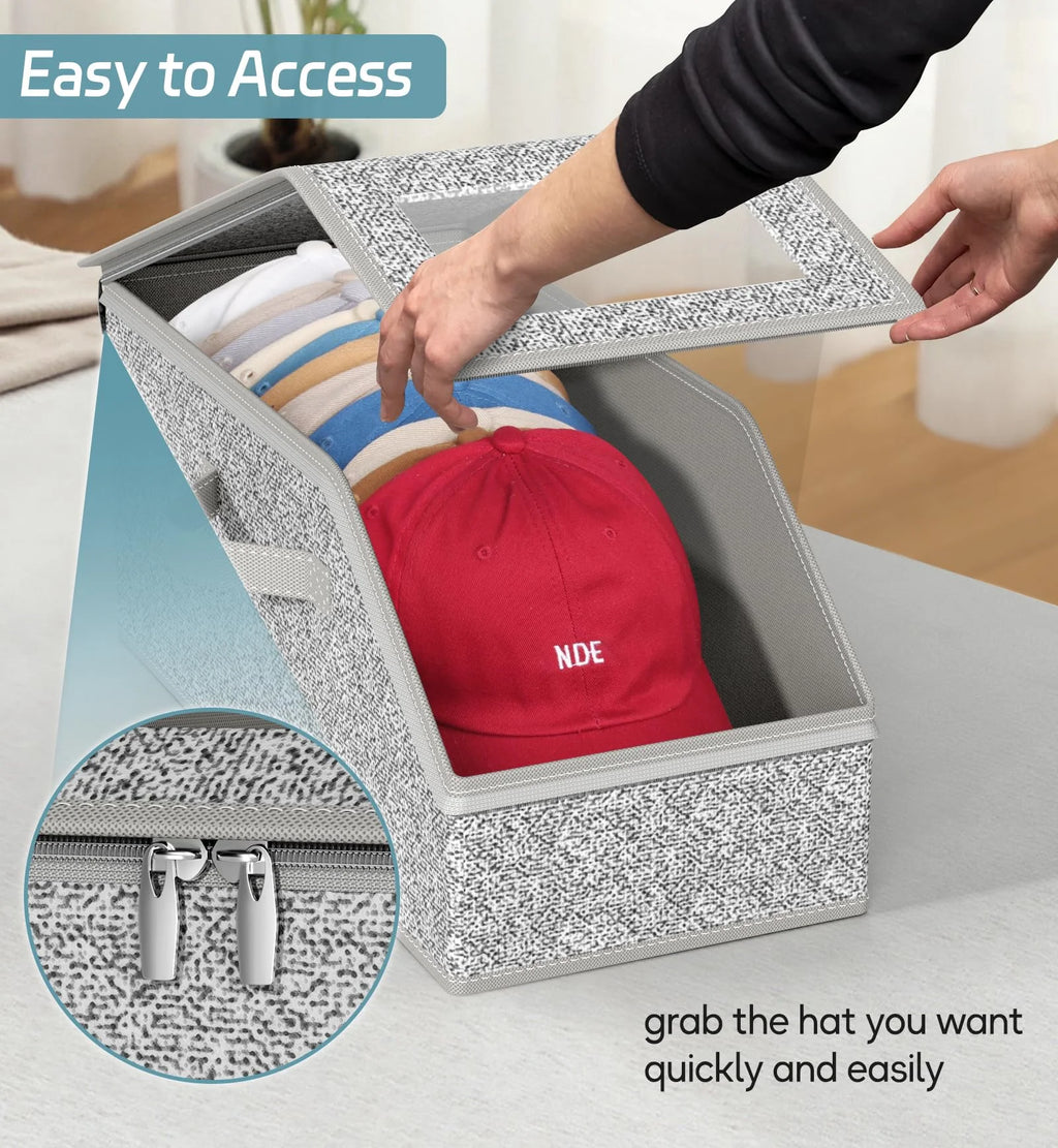 2 Pcs Stackable Hat Storage for Baseball Caps Holds up to 24 Caps Hat Organizer for Closet Sturdy Snapback Boxes for Men with Cardboard Grey – Stackable Organization for Simple Storage and Daily Tasks