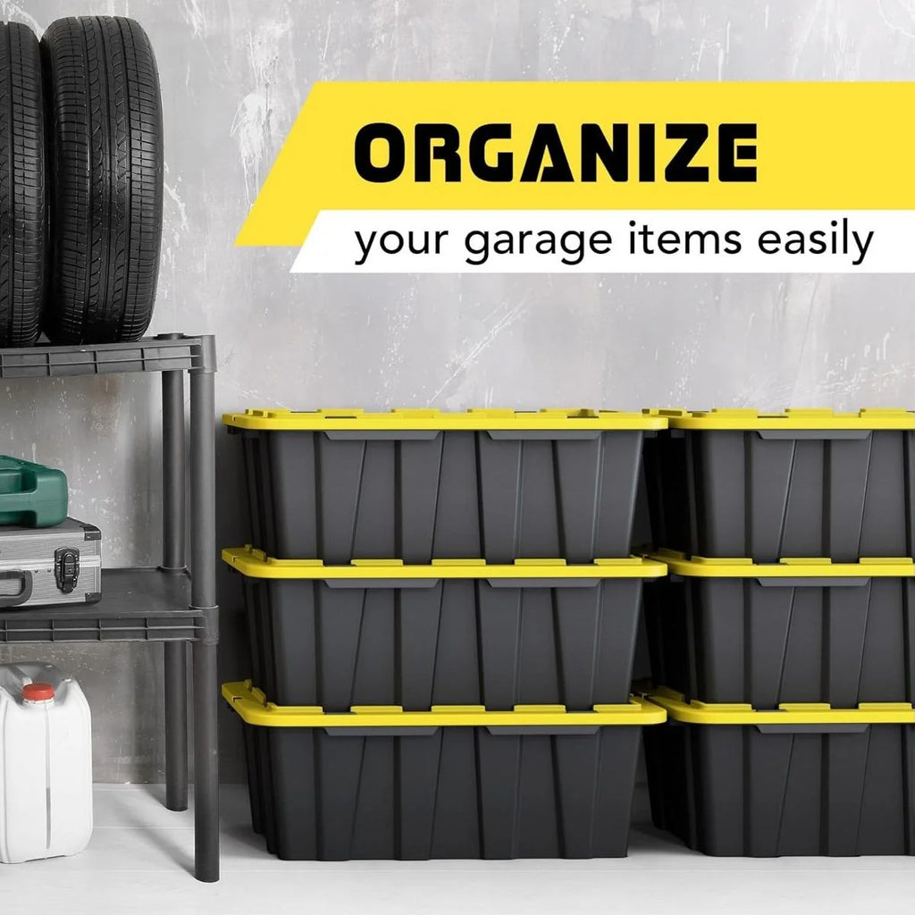 8 PACK of Medium 12 Gallon Plastic Storage Bin Tote Organizing Container with Ultra Durable Secure Latching Lids Stackable Extra Strength Clear with Built in Handle - Black and Yellow – Stackable Organization for Simple Storage and Daily Tasks