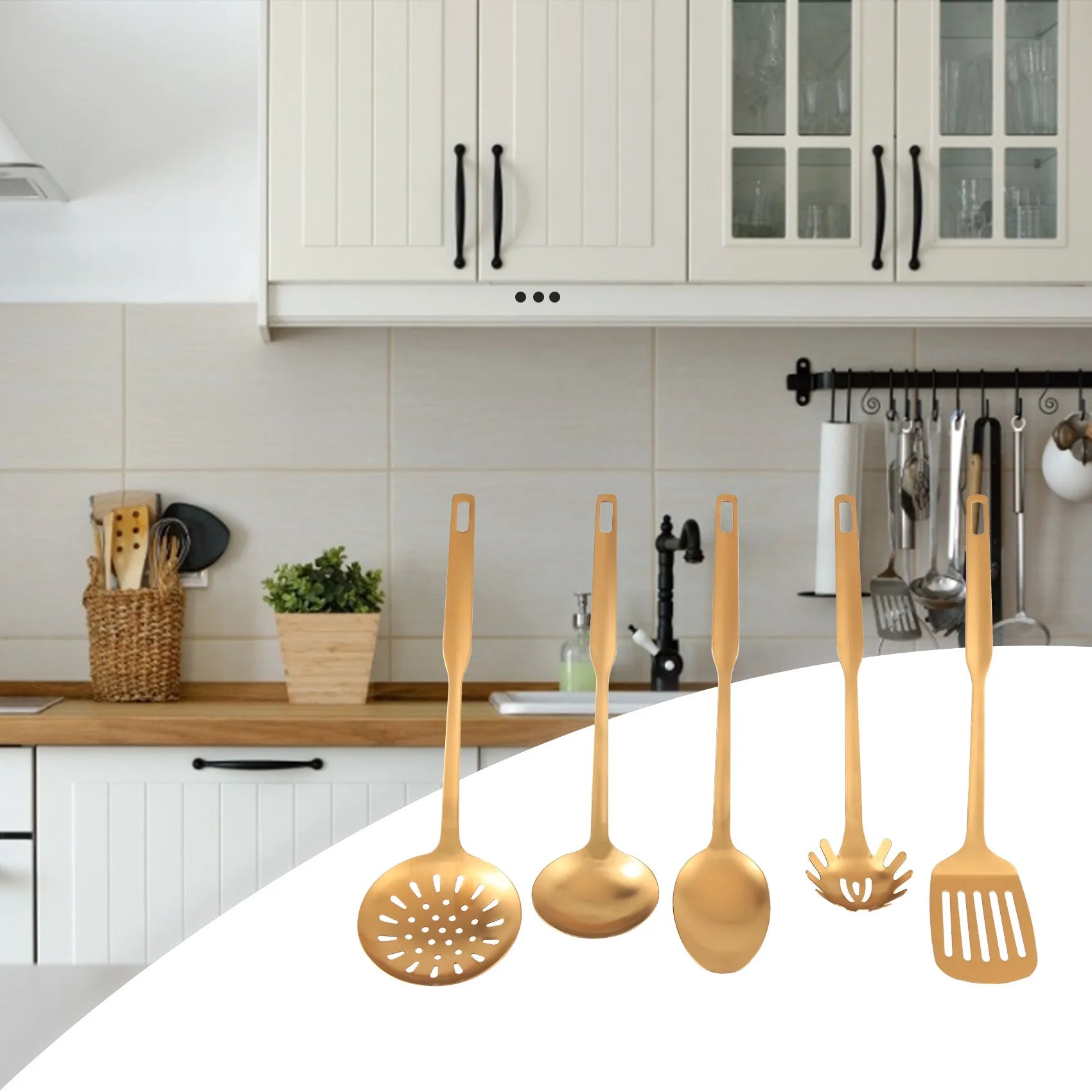 Stainless Steel Kitchen Utensils 5-Piece Cooking Trowel Set Tool Gold – Durable Stainless Steel Construction for Simple Storage and Daily Tasks