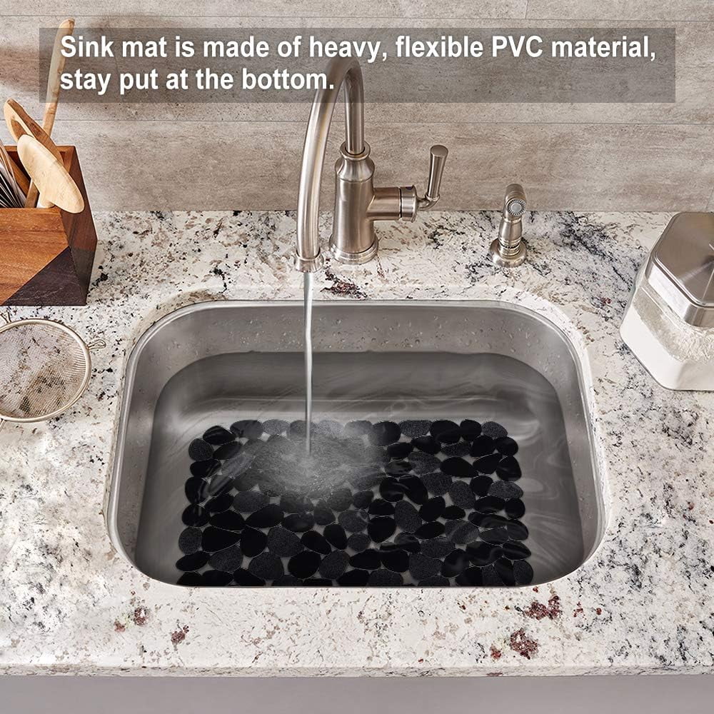 Bligli Pebble Sink Mat 2-Pack - PVC Kitchen Protector for Stainless Steel/Ceramic Dish Drying Mat for Dishes 15.7" x 11.8" Black – Durable Stainless Steel Construction for Simple Storage and Daily Tasks
