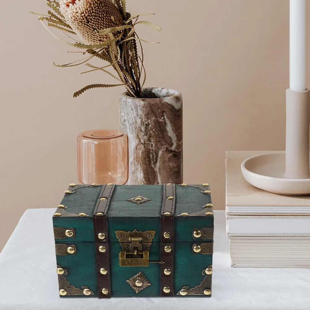 Wooden Storage Box Keepsake Stash Photo Treasure Chest Crate Dark Green – Natural-Look Construction for Simple Storage and Daily Tasks
