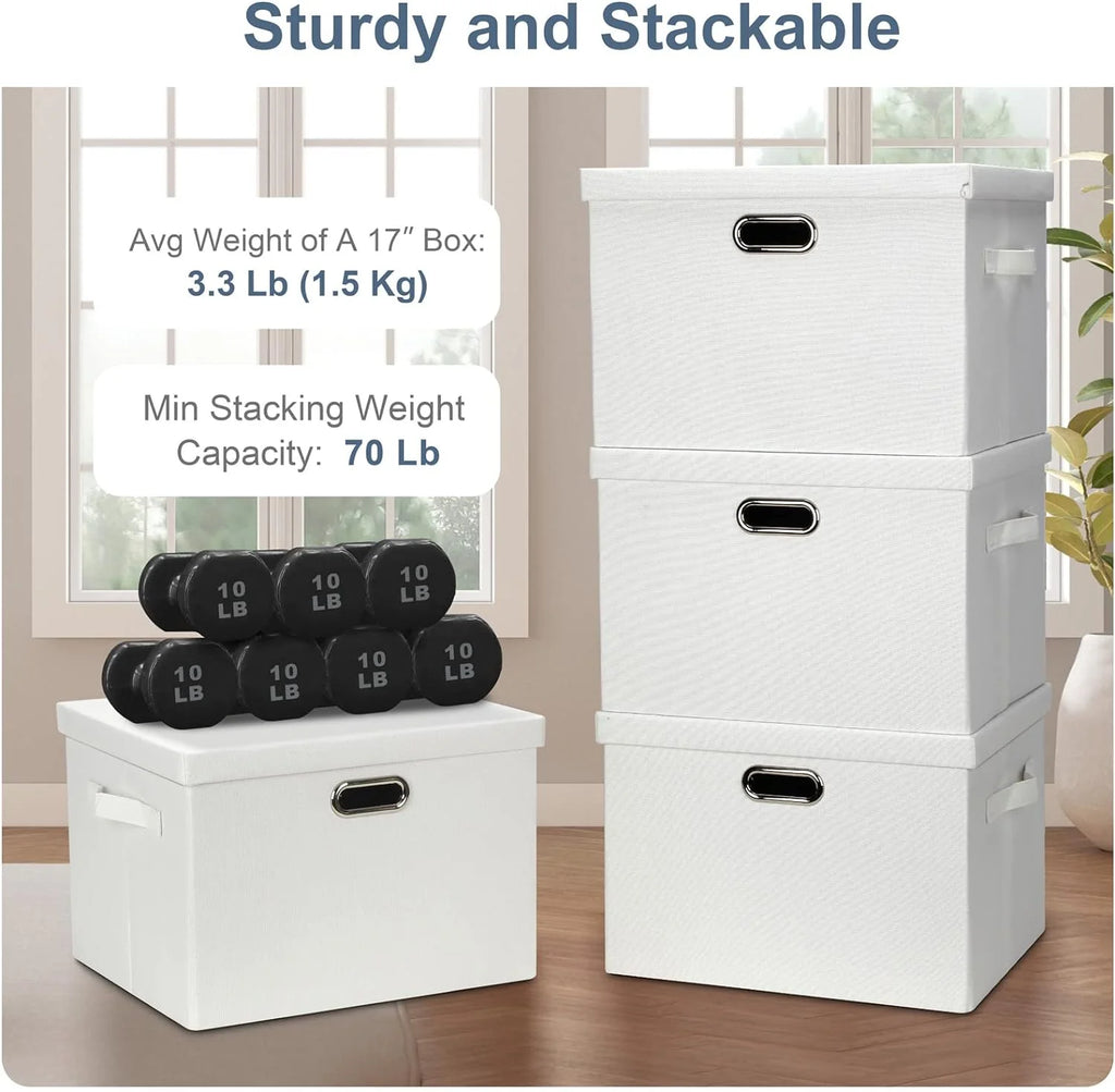 Large 17" 36 Quart Collapsible Stackable Storage Bins with Lids 3 Packs White Linen Fabric Closet Boxes with Lids Storage Cube Baskets Container Organizers for Bedroom Office(17 x12 x11) – Everyday Household Format for Simple Storage and Daily Tasks