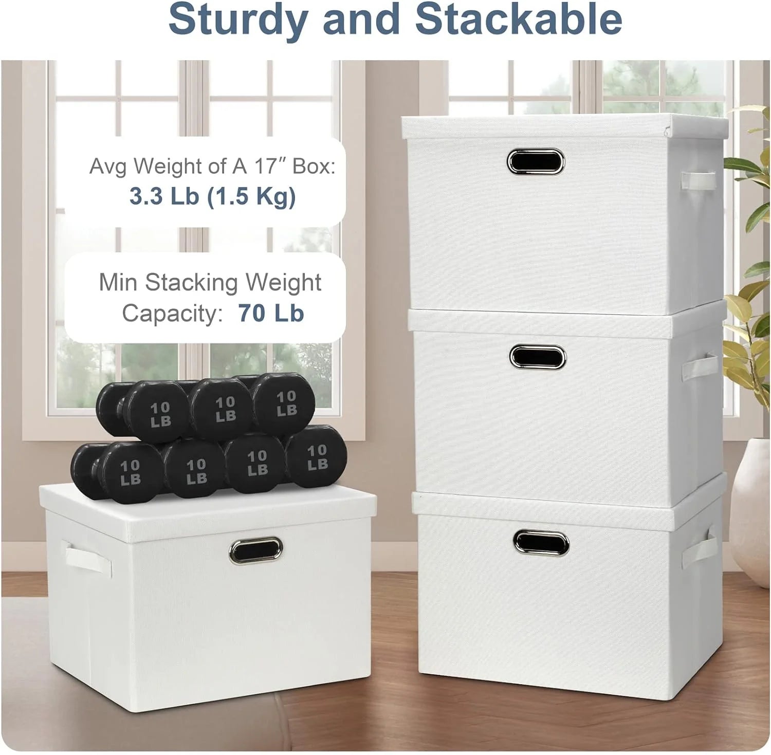 Large 17" 36 Quart Collapsible Stackable Storage Bins with Lids 3 Packs White Linen Fabric Closet Boxes with Lids Storage Cube Baskets Container Organizers for Bedroom Office(17 x12 x11) – Multiroom Organization Format for Simple Storage and Daily Tasks