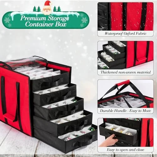 Christmas Ornament Storage Containers -Holds Up to 100 Holiday Ornaments with 5 Removable Trays Large Storage Box with Clear Covered Top & Sturdy Handles – Clear-View Organization for Simple Storage and Daily Tasks