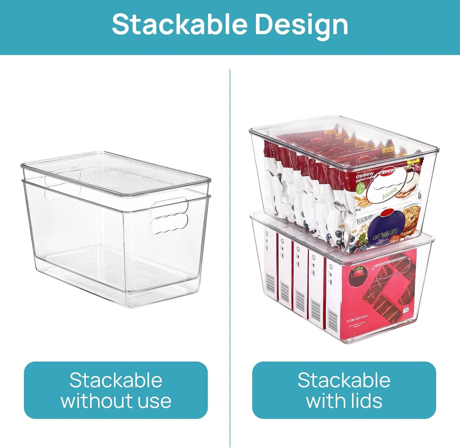 Clear Stackable Storage Bins with Lids Large Plastic Containers with Handle for Pantry Organizer and Storage,Suitable for Bathroom,Cabinet,Kitchen,Fridge,Closet Organization – Stackable Organization for Simple Storage and Daily Tasks