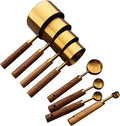 8 pieces Golden Measuring Cups Set and Measuring Spoons Set with Scale Wooden Handle Stainless Steel Dry & Liquid Measuring Cup for Cooking Baking – Convenient Carry Handles for Simple Storage and Daily Tasks