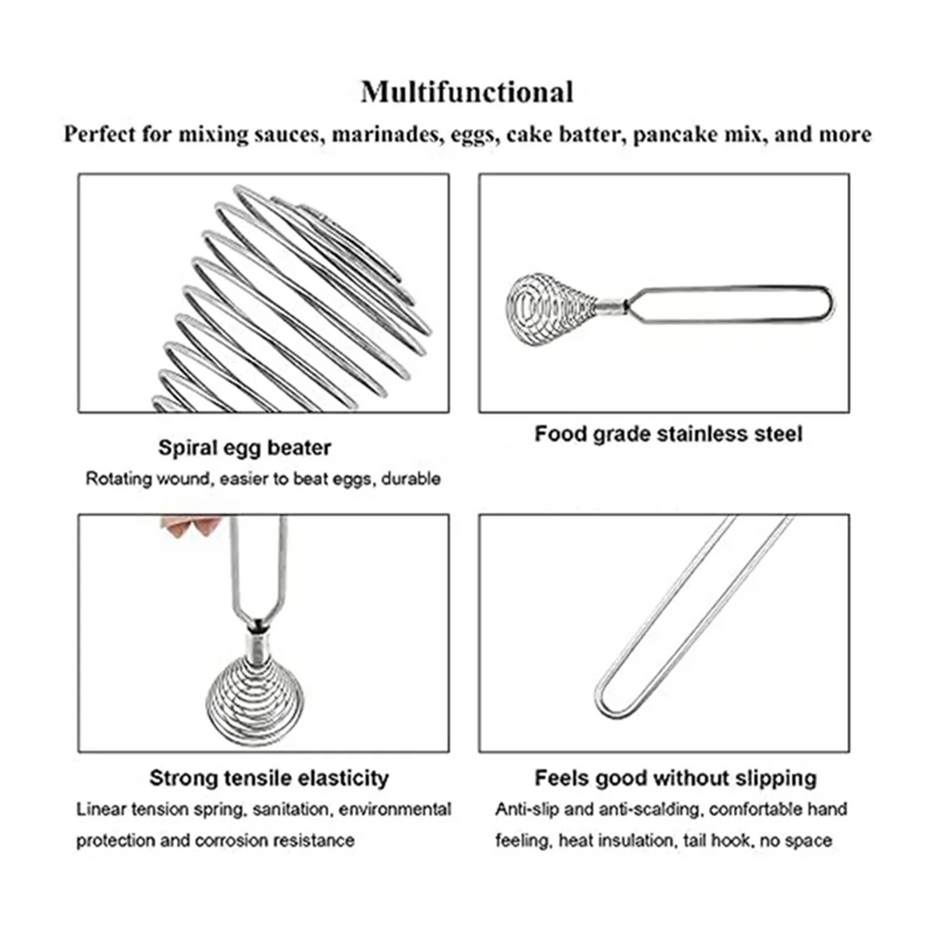 Stainless Steel Spring Coil Whisk Wire Whip-Cream Egg Beater -Cream Hand Mixer Kitchen Tool Accessories for Mixing – Durable Stainless Steel Construction for Simple Storage and Daily Tasks