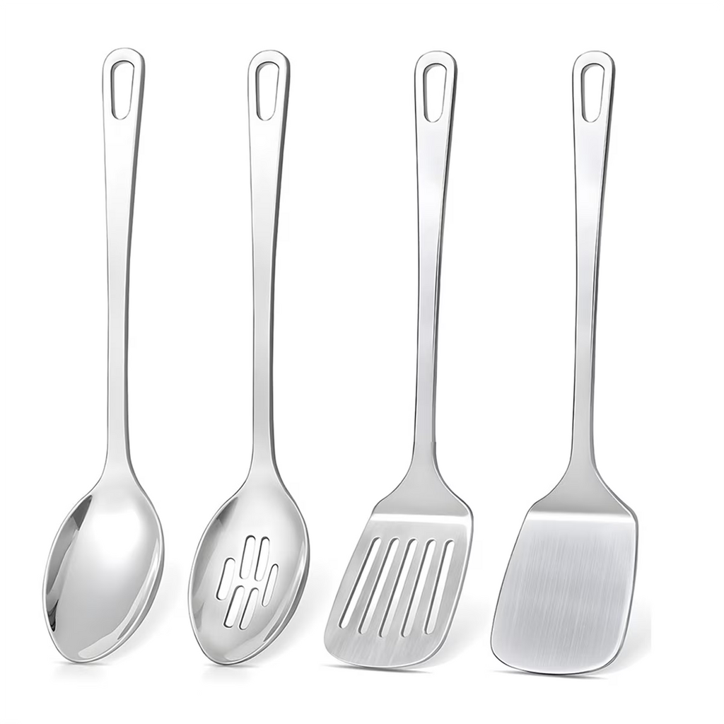4 Pcs Cooking Utensils Set Stainless Steel Kitchen Utensils,Kitchen Tools Include Wok Spatula Serving Spoon,1 set * spatula set,Silver – Durable Stainless Steel Construction for Simple Storage and Daily Tasks