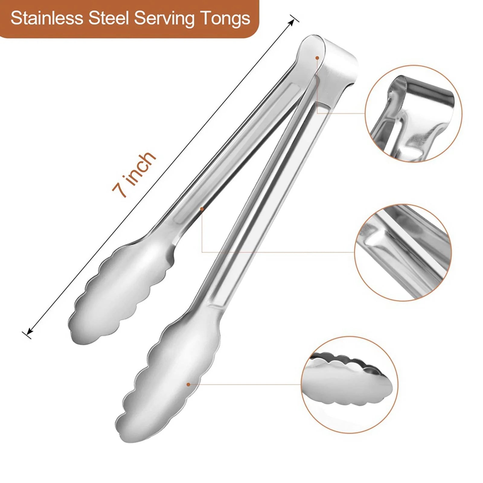 Unbranded 6 Pack Serving Tongs 7 Inch Stainless Steel Food Tongs for Salad Buffet Catering – Durable Stainless Steel Construction for Simple Storage and Daily Tasks