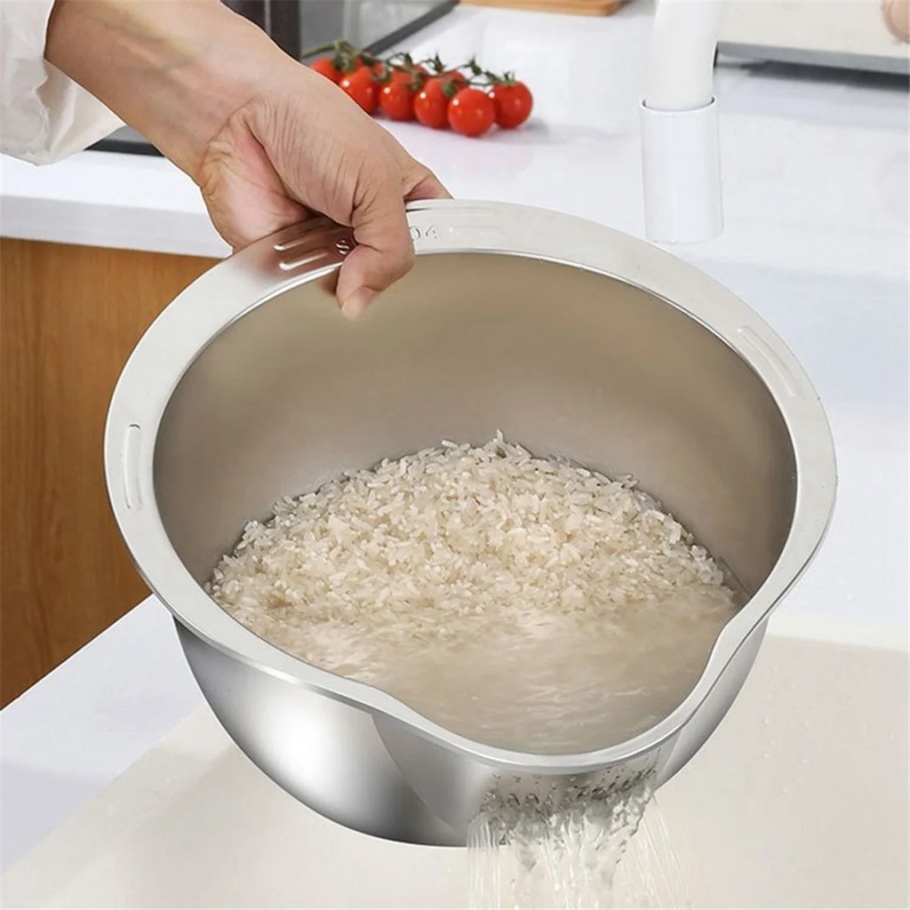 Rice Washer Strainer Bowl Stainless Steel Washing Colander Fruit and Vegetable Kitchen Tool A – Durable Stainless Steel Construction for Simple Storage and Daily Tasks