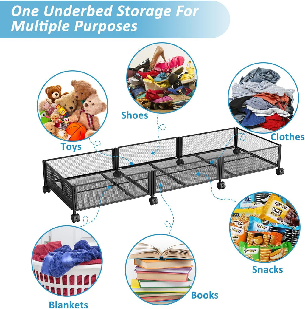 47.2'' Long Under Bed Storage on Wheels 57.6L Large Capacity Rolling Under the Bed Storage Containers Tool-Free Assembly Foldable Underbed Shoes Clothes Toy Drawers – Everyday Household Format for Simple Storage and Daily Tasks