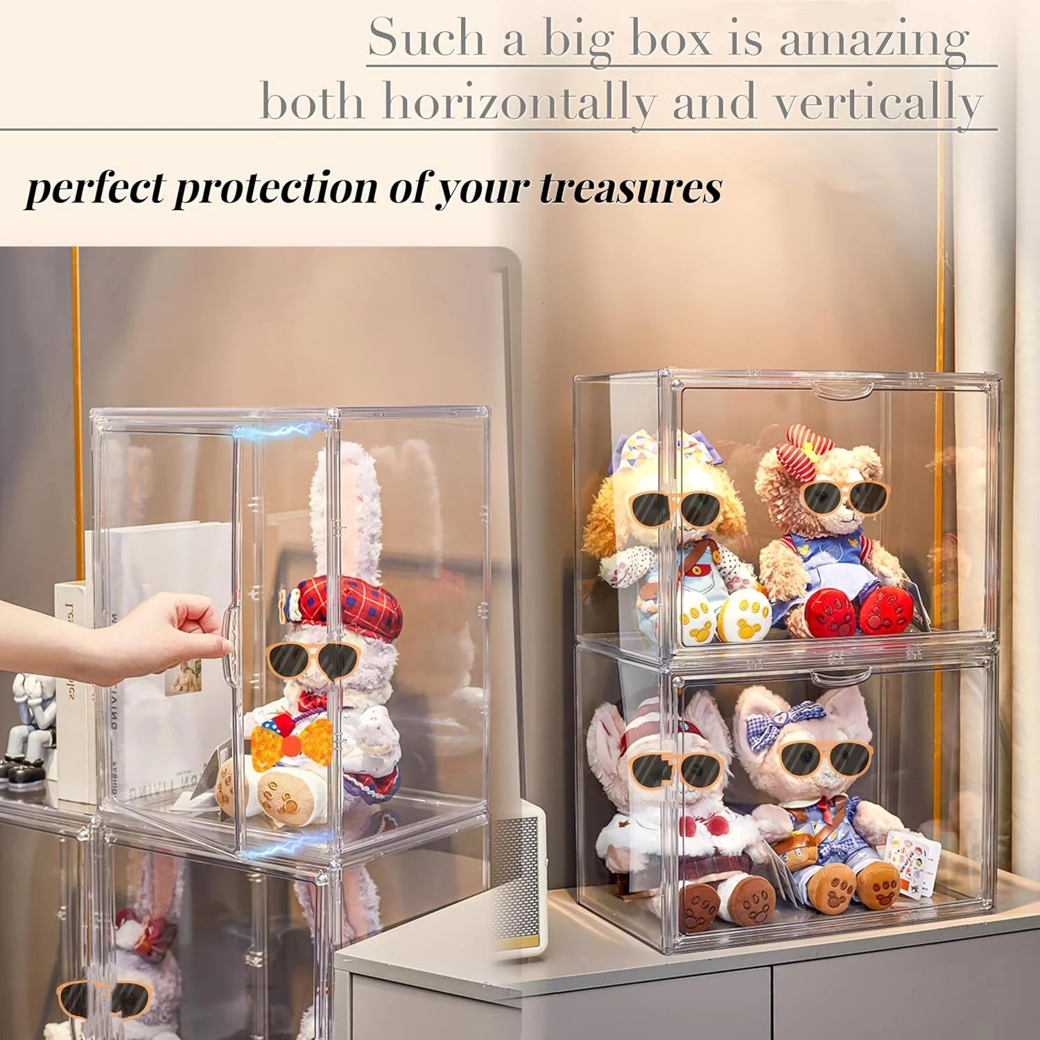 XXX-Large Clear Acrylic Display Case Boot Shoe Storage Boxes With An Adjustable Divider,2 Pack 2 Tiers Clear Plastic Stackable Storage Bins With Lids Big Display Acrylic Box With Magnetic – Multiroom Organization Format for Simple Storage and Daily Tasks