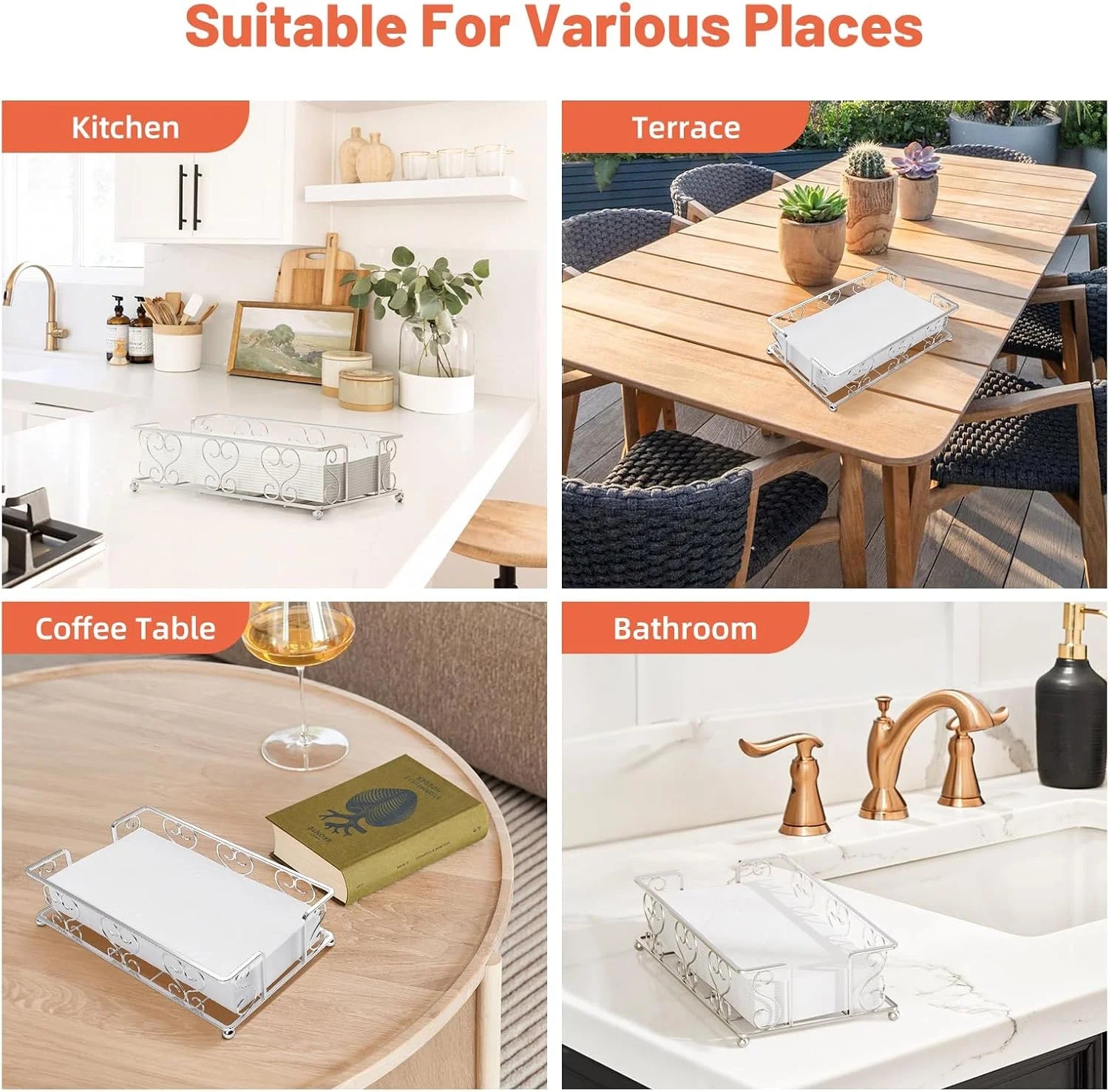 Napkin Holder & Guest Towel Tray - Stainless Steel Disposable Paper Towel Dispenser for Bathroom Table Kitchen Countertop Dinner Table Vanity – Durable Stainless Steel Construction for Simple Storage and Daily Tasks