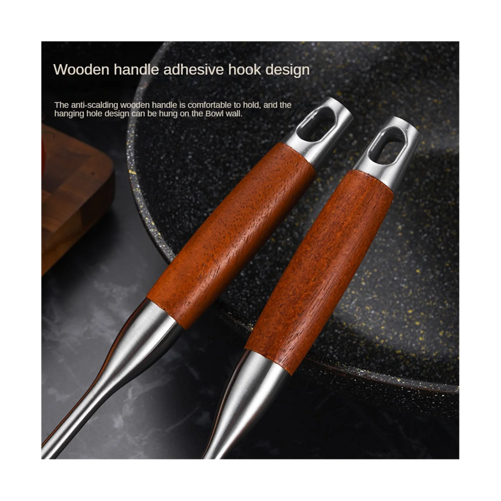 Stainless Steel for Carbon Steel Stainless Steel Wok Metal Wok Tools Set Wooden Handle Soup Ladle – Convenient Carry Handles for Simple Storage and Daily Tasks