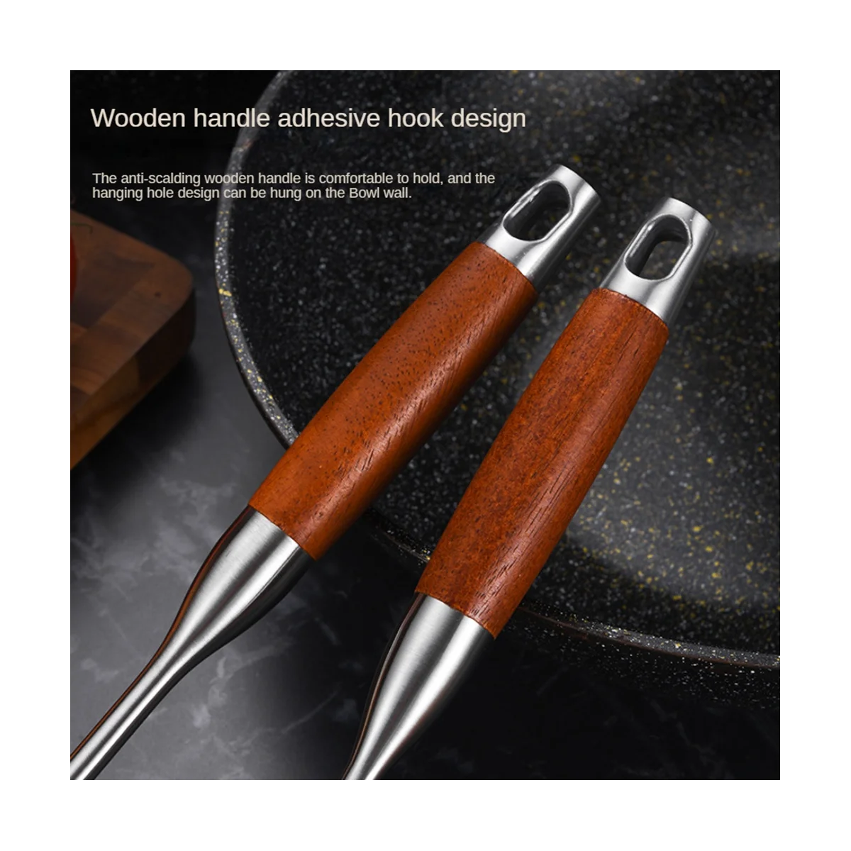 Stainless Steel for Carbon Steel Stainless Steel Wok Metal Wok Tools Set Wooden Handle Soup Ladle – Convenient Carry Handles for Simple Storage and Daily Tasks