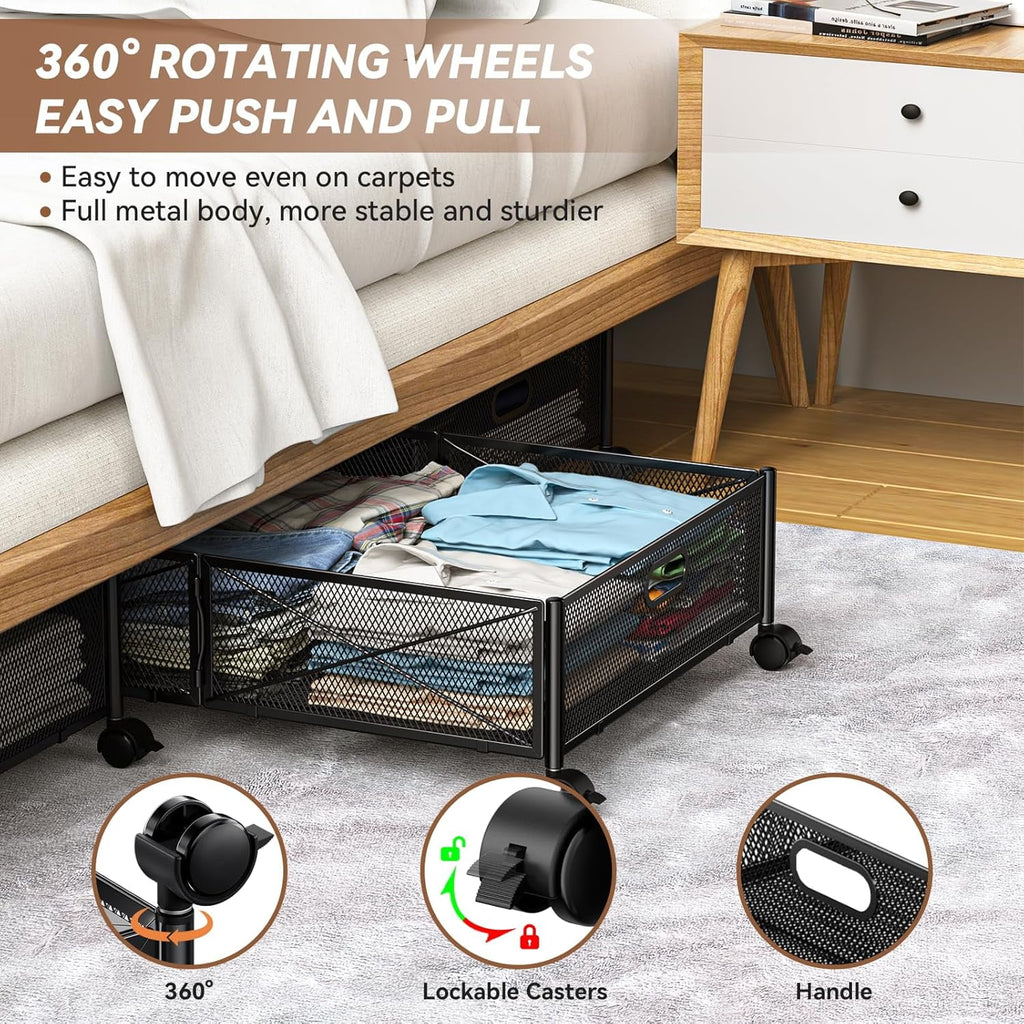 Under Bed Storage Containers with Wheels - Shoe Storage Organizer Drawer Tool-free Assembly Metal Underbed Storage for Bedroom Clothes Shoes Blankets - 2Pack – Everyday Household Format for Simple Storage and Daily Tasks
