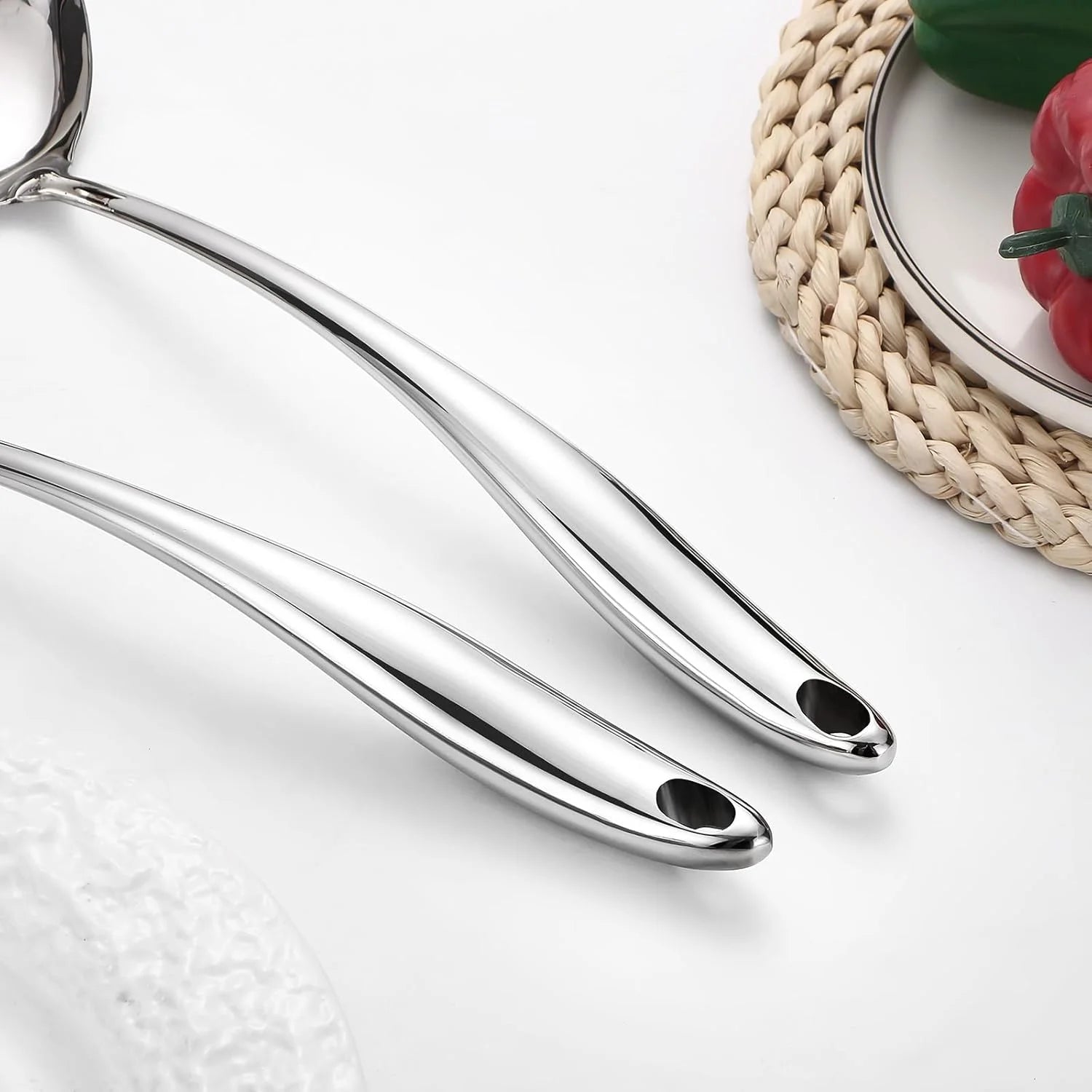 304 Stainless Steel Cooking Utensils Set,6 Pcs Long Metal Kitchen Utensils Set with Spatula Solid Spoon Ladle Skimmer Spaghetti Spoon,Dishwasher Suitable – Durable Stainless Steel Construction for Simple Storage and Daily Tasks