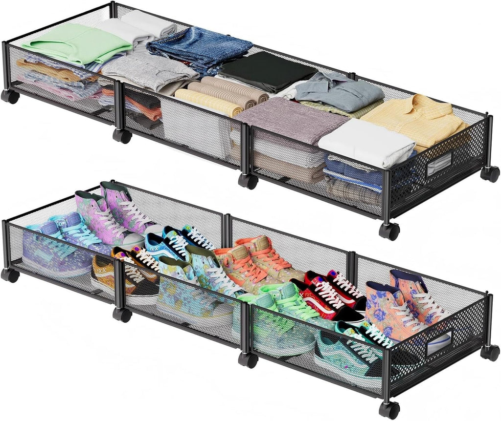 47.2'' Long Under Bed Storage on Wheels 57.6L Large Capacity Rolling Under the Bed Storage Containers Tool-Free Assembly Foldable Underbed Shoes Clothes Toy Drawers – Multiroom Organization Format for Simple Storage and Daily Tasks