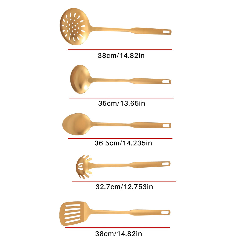 Stainless Steel Kitchen Utensils 5-Piece Cooking Trowel Set Tool Gold – Durable Stainless Steel Construction for Simple Storage and Daily Tasks