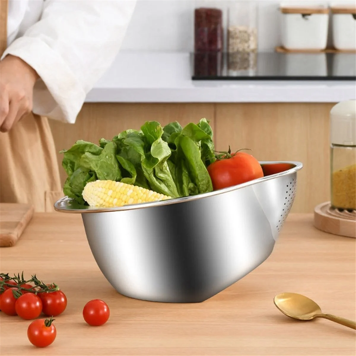 Rice Washer Strainer Bowl Stainless Steel Washing Colander Fruit and Vegetable Kitchen Tool A – Durable Stainless Steel Construction for Simple Storage and Daily Tasks